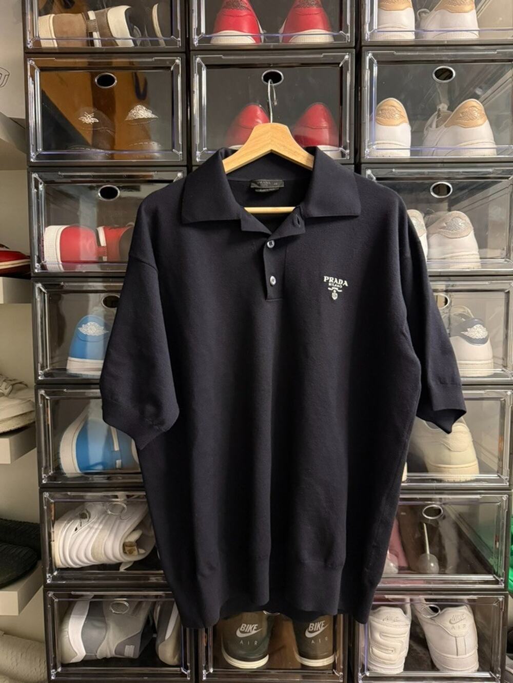 Prada Milano Men’s Heavyweight Knit Polo Shirt Black Size 48 Made in Italy